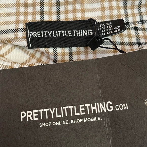 PrettyLittleThing Ivory,Beige & Black Plaid Ruffle Collar, Shirt Dress Size 10 - Picture 9 of 10